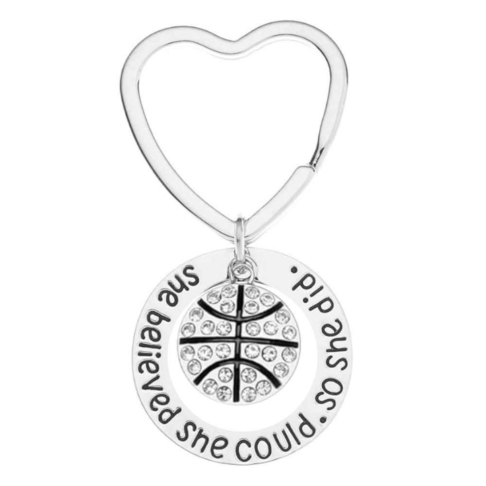 Sportybella Basketball Keychain - Inspirational Basketball Jewelry Gift for Girls & Players - 'She Believed She Could So She Did' Motivational Keyring - Perfect for Game Days, Team Gifts & Basketball Enthusiasts