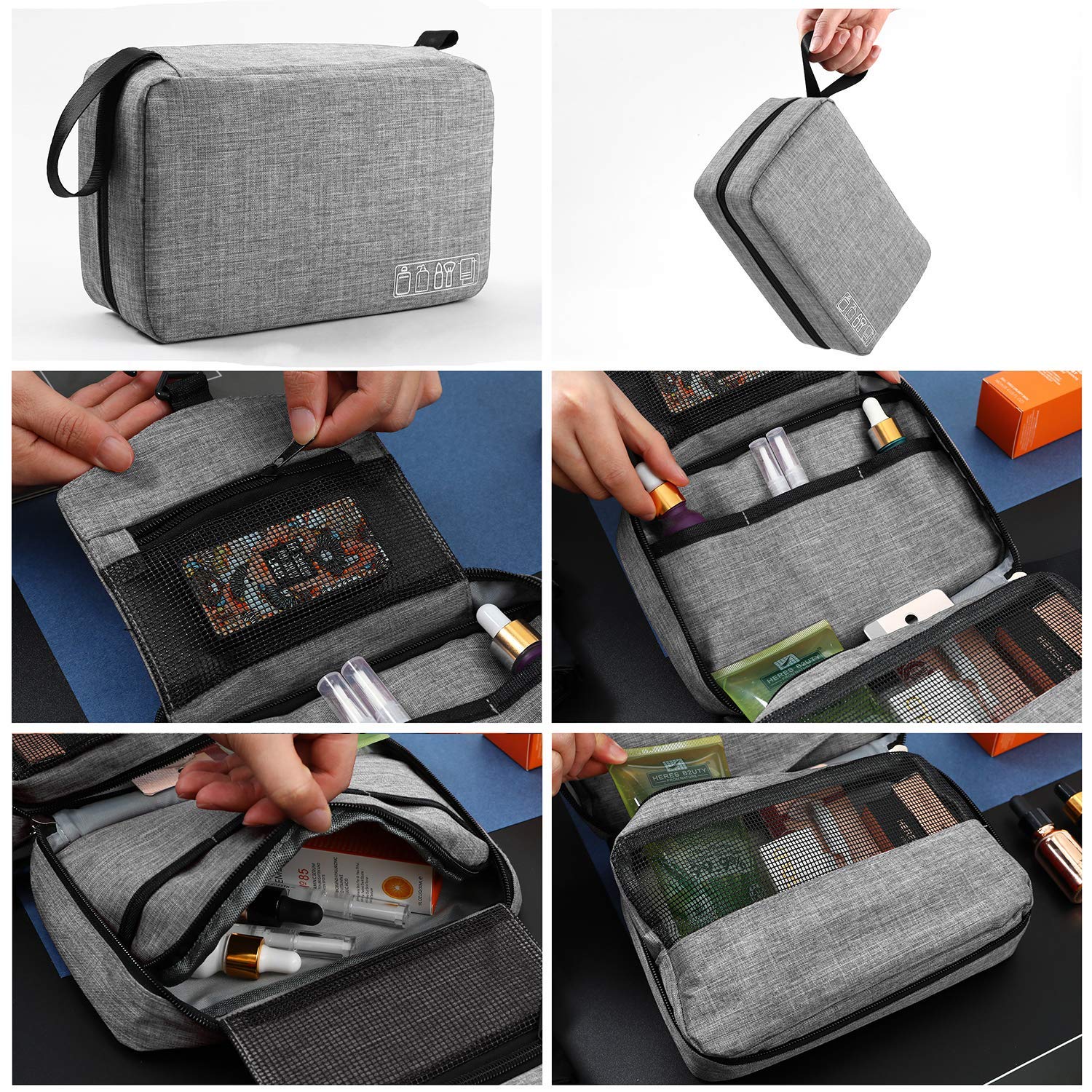 FASHOLIC Large Waterproof Makeup Bag for Women - Travel Cosmetic Organizer with Multiple Pockets, Portable Toiletry Storage Case (Grey) | Perfect for Travel, Gym, and Daily Beauty Essentials