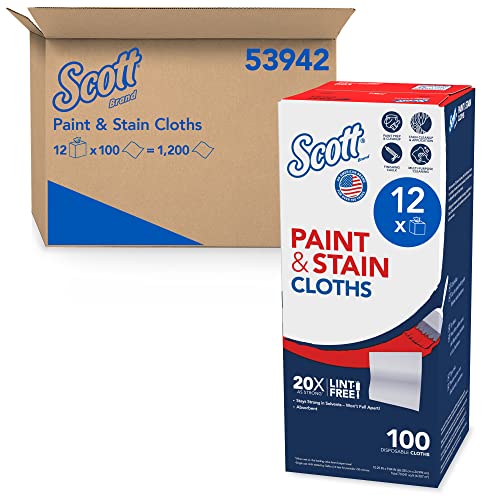 Scott Paint & Stain Cloths (53942) - 100 Towels per Box, 12 Boxes per Case (1,200 Towels Total) | Heavy-Duty Absorbent Shop Towels for Painting, Staining, Cleaning & Workshop Use