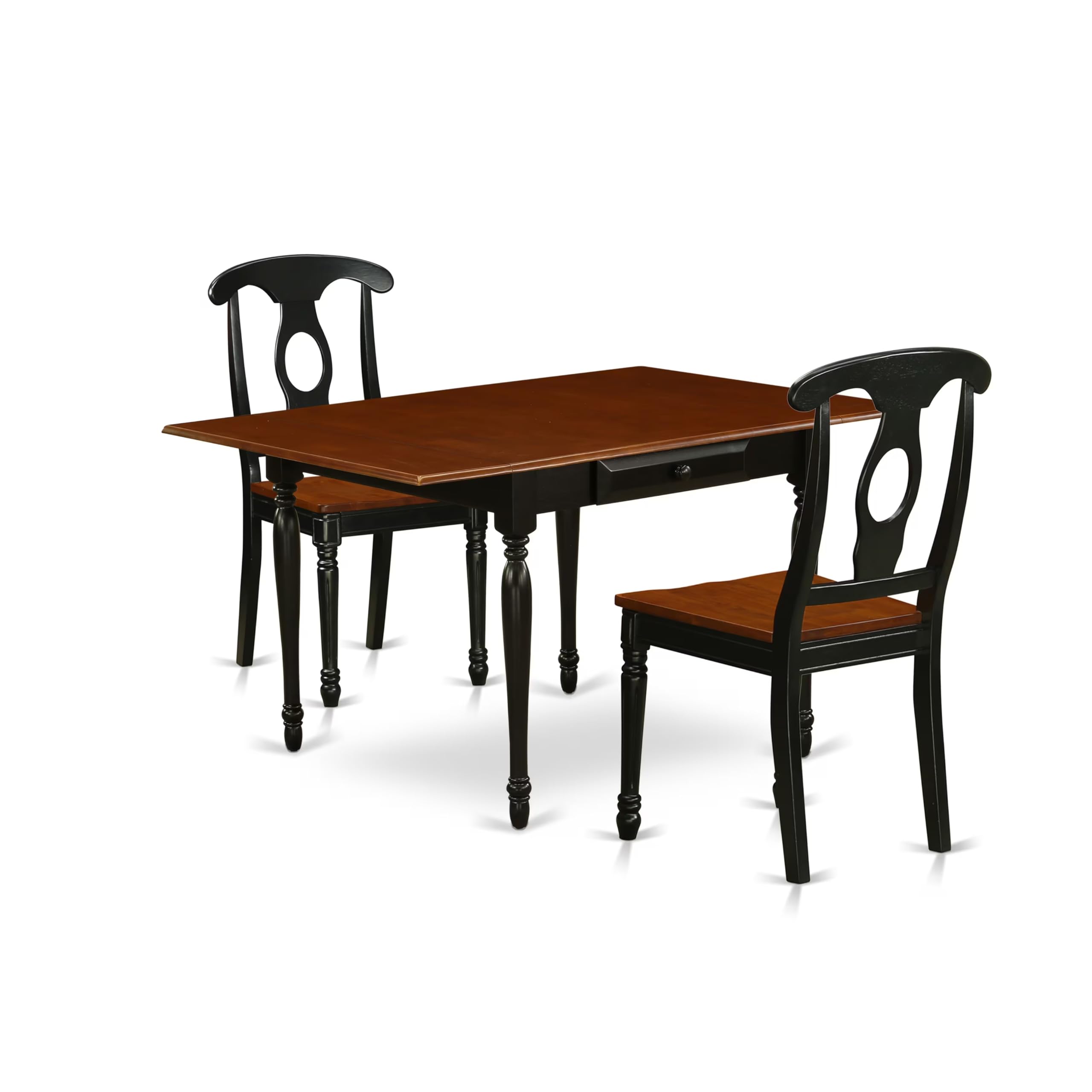 Modern 3-Piece Dining Table Set with Drop-Leaf & 2 Chairs - 36x54 Inch Rectangle Wood Table in Black & Cherry | East West Furniture MZKE3-BCH-W | Perfect for Small Spaces, Apartments & Cozy Kitchens