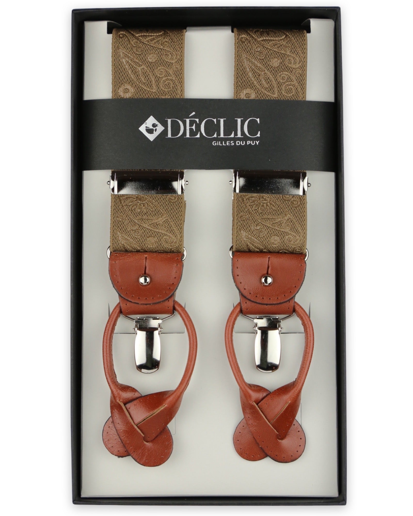 Paisley 35mm 2 in 1 Suspenders for Men - Adjustable Beige Braces with Clip & Button Options | Perfect for Vintage Outfits, Weddings & Formal Events
