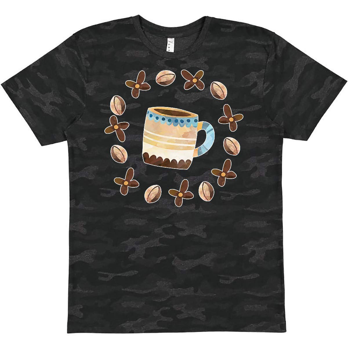 Inktastic Coffee Beans Flower Circle Coffee Cup Graphic T-Shirt - Perfect for Coffee Lovers & Baristas at Cafes, Work or Casual Wear