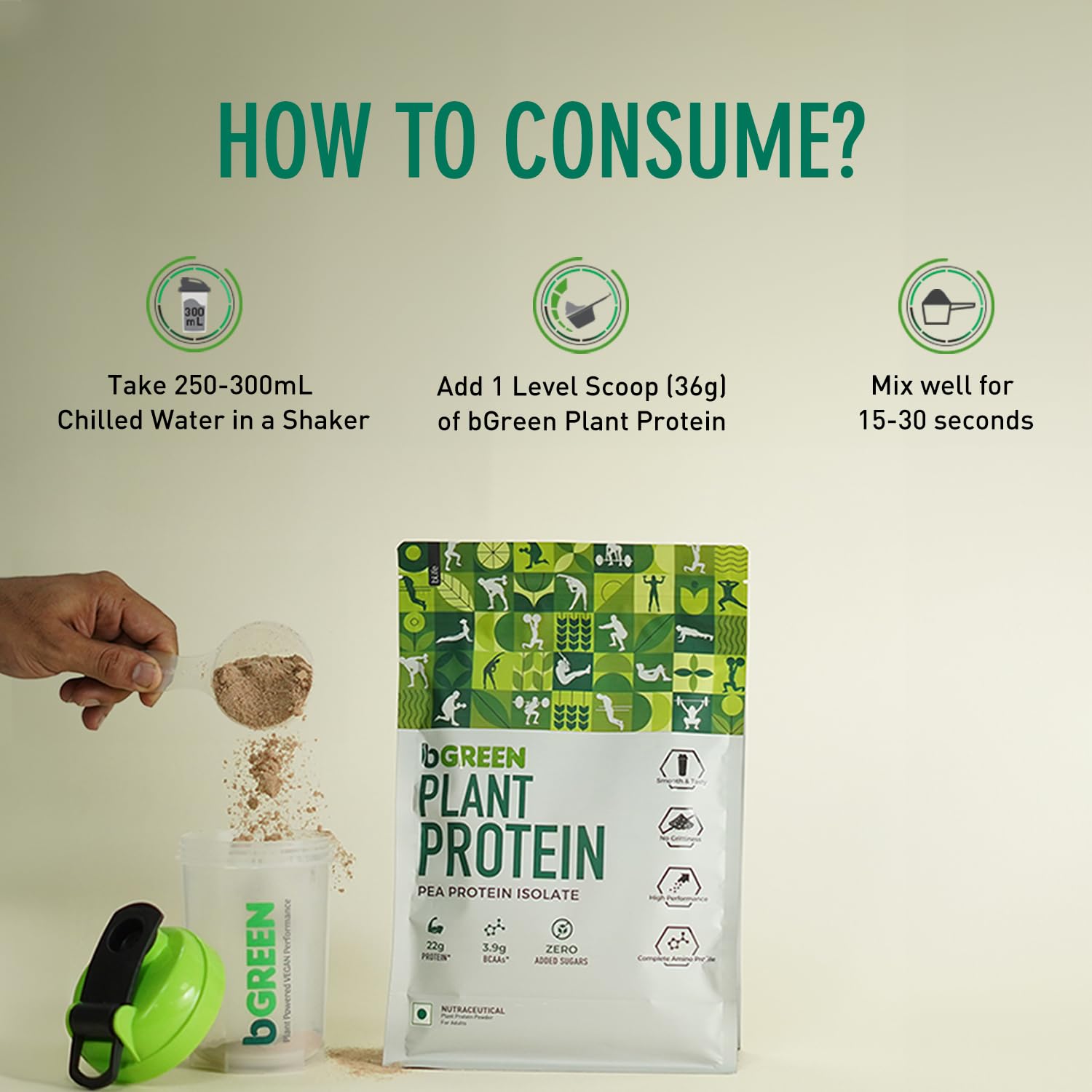 bGREEN by HealthKart Plant Protein Powder - Chocolate Flavor, 1kg (27 Servings) | 25g Protein per Serving with Pea Protein Isolate & Pumpkin Seed | Ideal for Post-Workout Recovery & Muscle Building