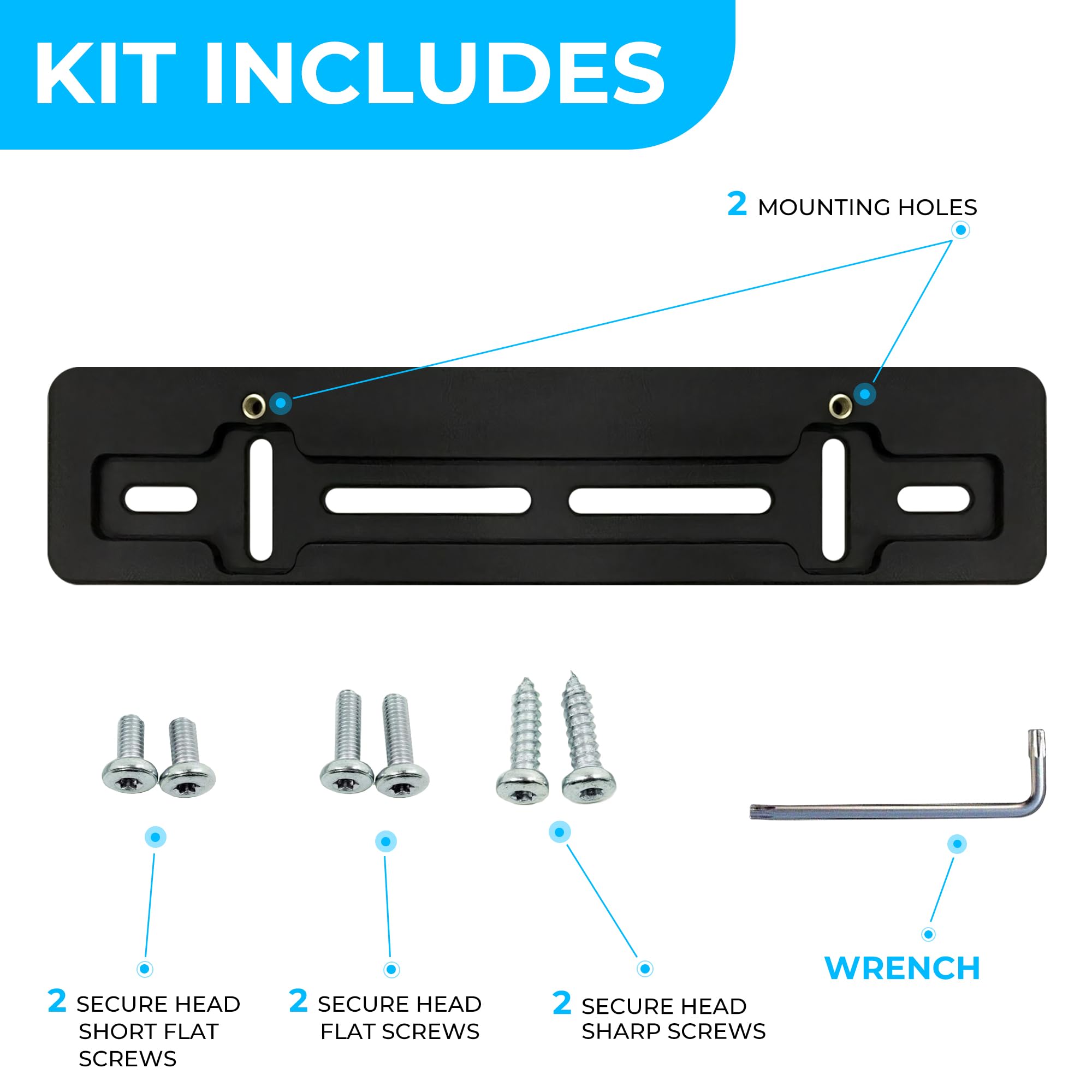 Jeep Front Bumper License Plate Mounting Bracket with Screws & Wrench Kit - Universal Fit for Wrangler, Cherokee & Grand Cherokee - Easy DIY Installation for Off-Road & Street Legal Compliance