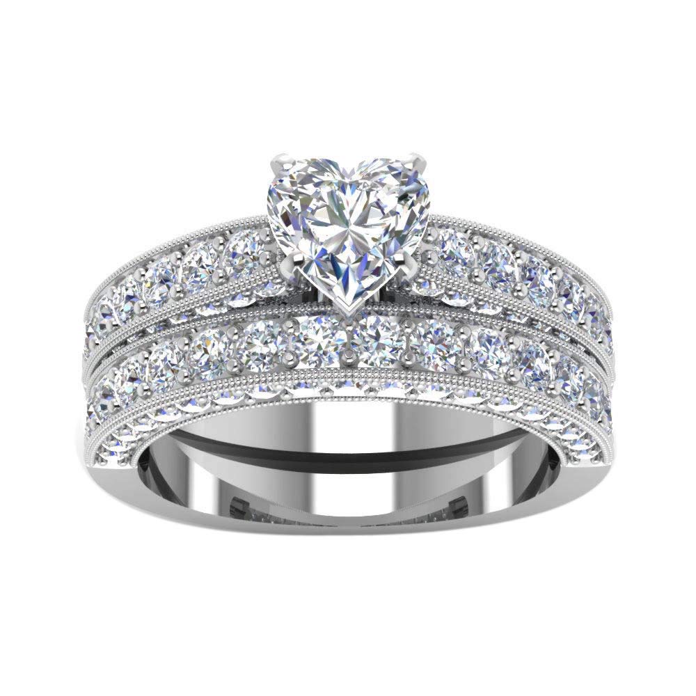 14K Yellow Gold Plated Heart-Cut 7mm Cubic Zirconia Women's Wedding Ring Set, Bridal Jewelry, Engagement Ring for Her - Perfect for Proposals, Anniversaries & Special Occasions
