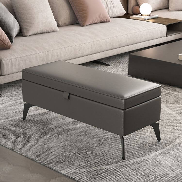 Modern Large Black Faux Leather Storage Ottoman with Removable Top - Perfect for Living Room, Bedroom & Home Office Organization