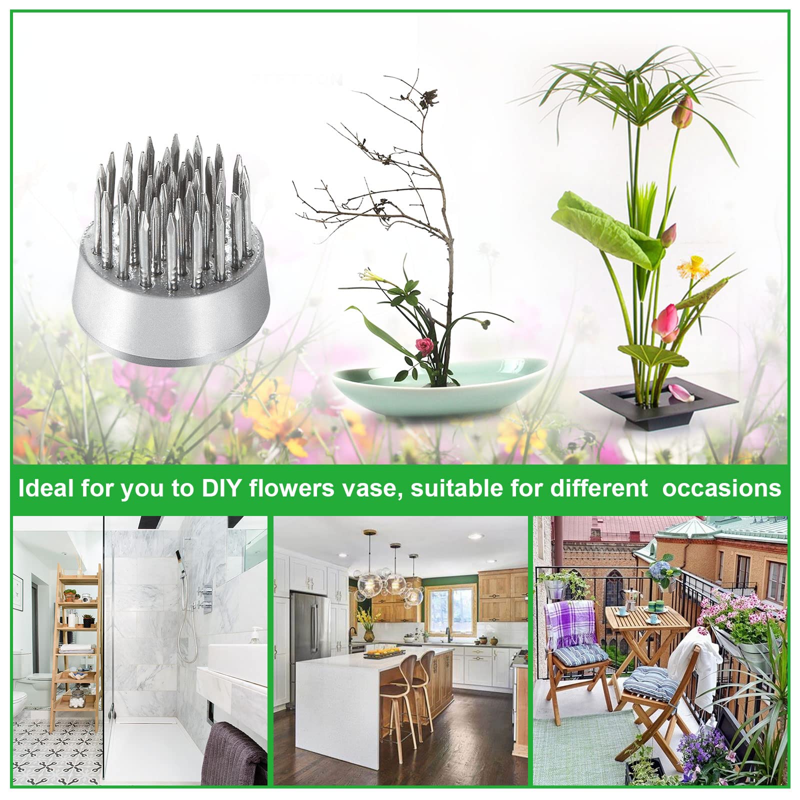 DAJAVE 10 Pack Silver Flower Frogs - Round Floral Arranger Pin Holder for Japanese Ikebana, DIY Flower Arrangement Tools, Plant Fixation & Home Decor (Perfect for Weddings, Centerpieces & Table Decorations)