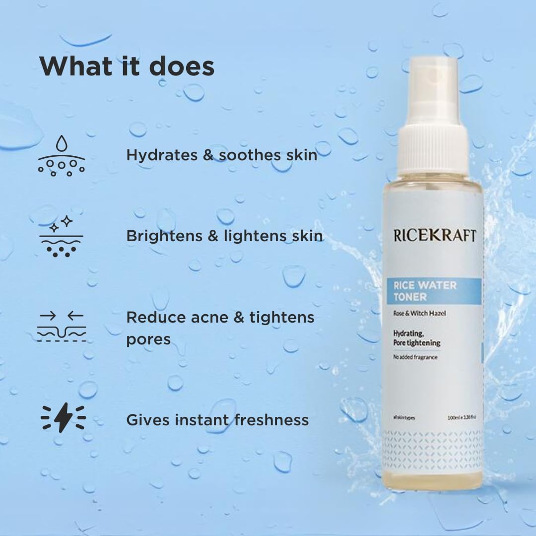 Korean Rice Water Toner for Glowing Skin - Hydrating, Pore Tightening Face Mist (100ml) for Daily Skincare