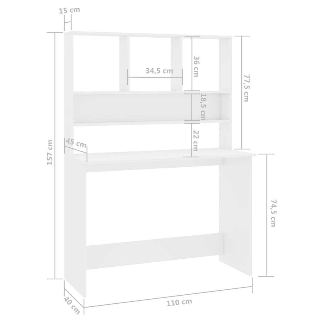 vidaXL Home Office Computer Desk with Storage - High Gloss White Engineered Wood Writing Table for Small Spaces, Study Room & Workstation Setup