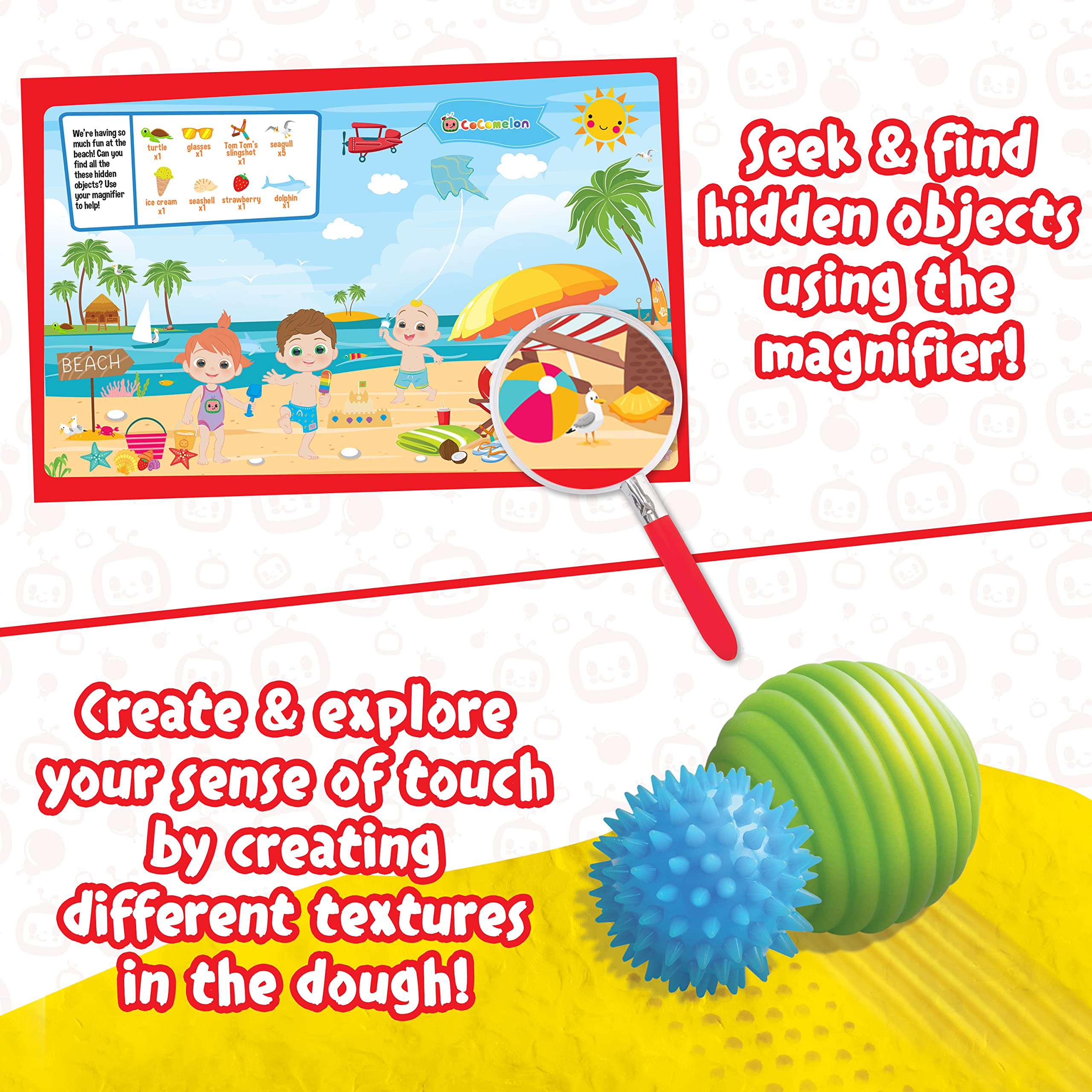 Cocomelon Kids Sensory Science Kit - 5 Fun STEM Learning Experiments with Scented Play Dough, Textured Sensory Balls & Magnifying Glass - Perfect for Preschool Learning, Birthday Gifts & Classroom Activities