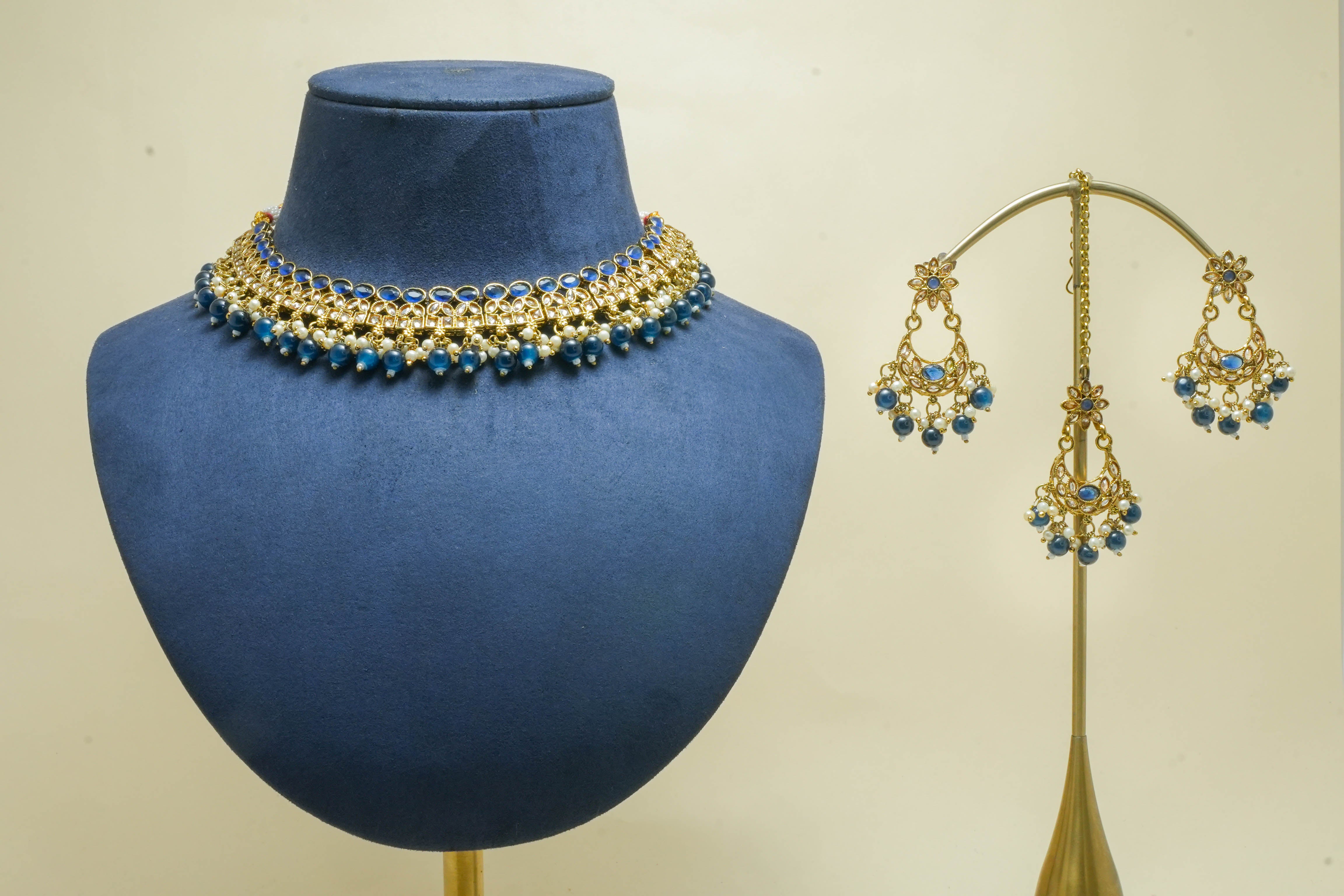 DISHA Polki Jewelry Set - Traditional Indian Bridal Necklace, Earrings & Bracelet for Weddings, Festivals & Special Occasions