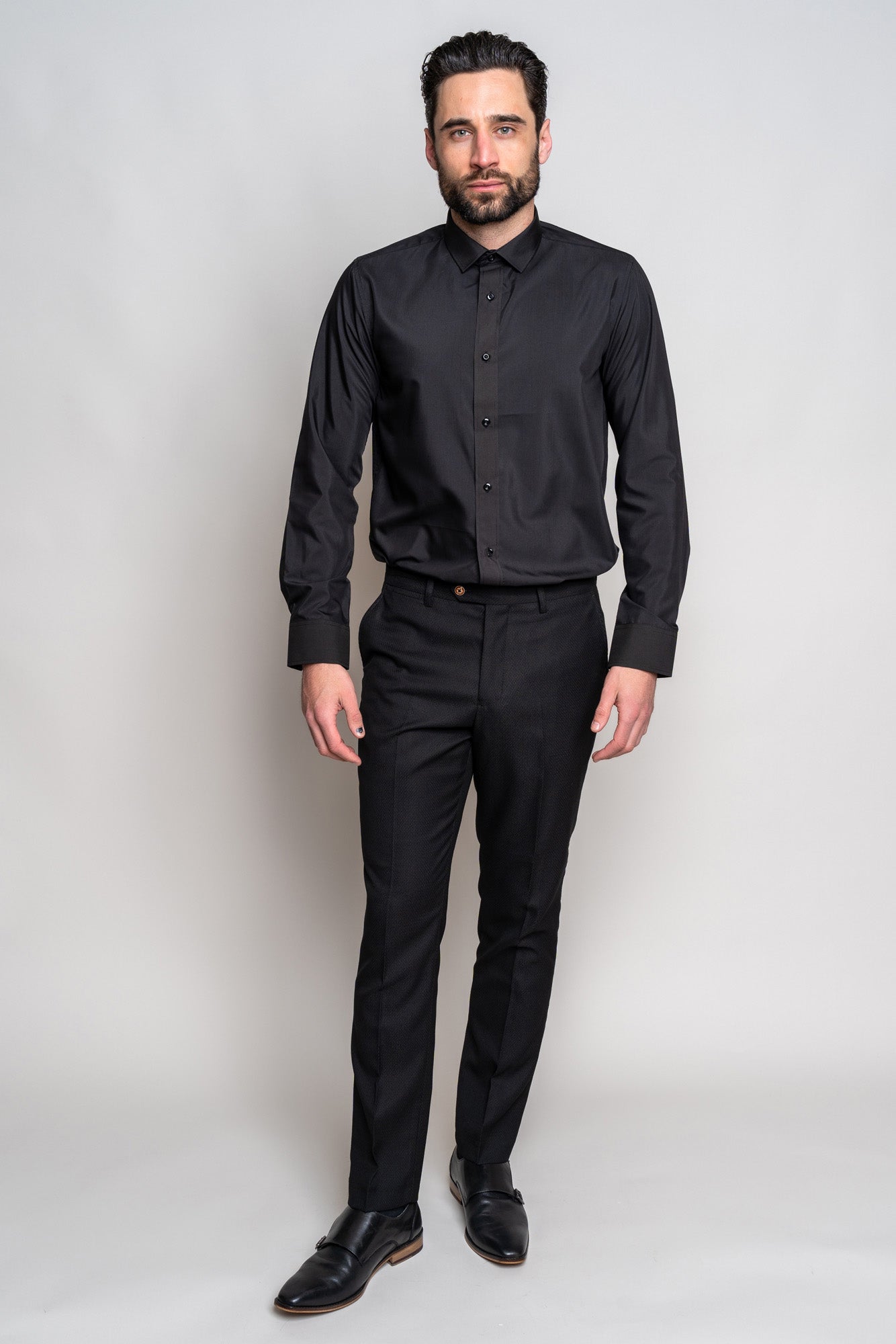 CARTER Men's Black Long Sleeve Dress Shirt - Slim Fit Business Casual Button Down Shirt for Office, Wedding & Formal Occasions