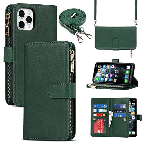 9 Card Slots Lanyard Dark Green
