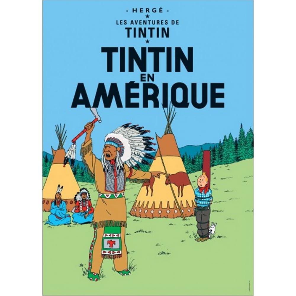 Tintin in America Poster - Moulinsart Official 50x70cm (20x28in) Vintage Comic Art - Perfect for Home Decor, Office & Gifts