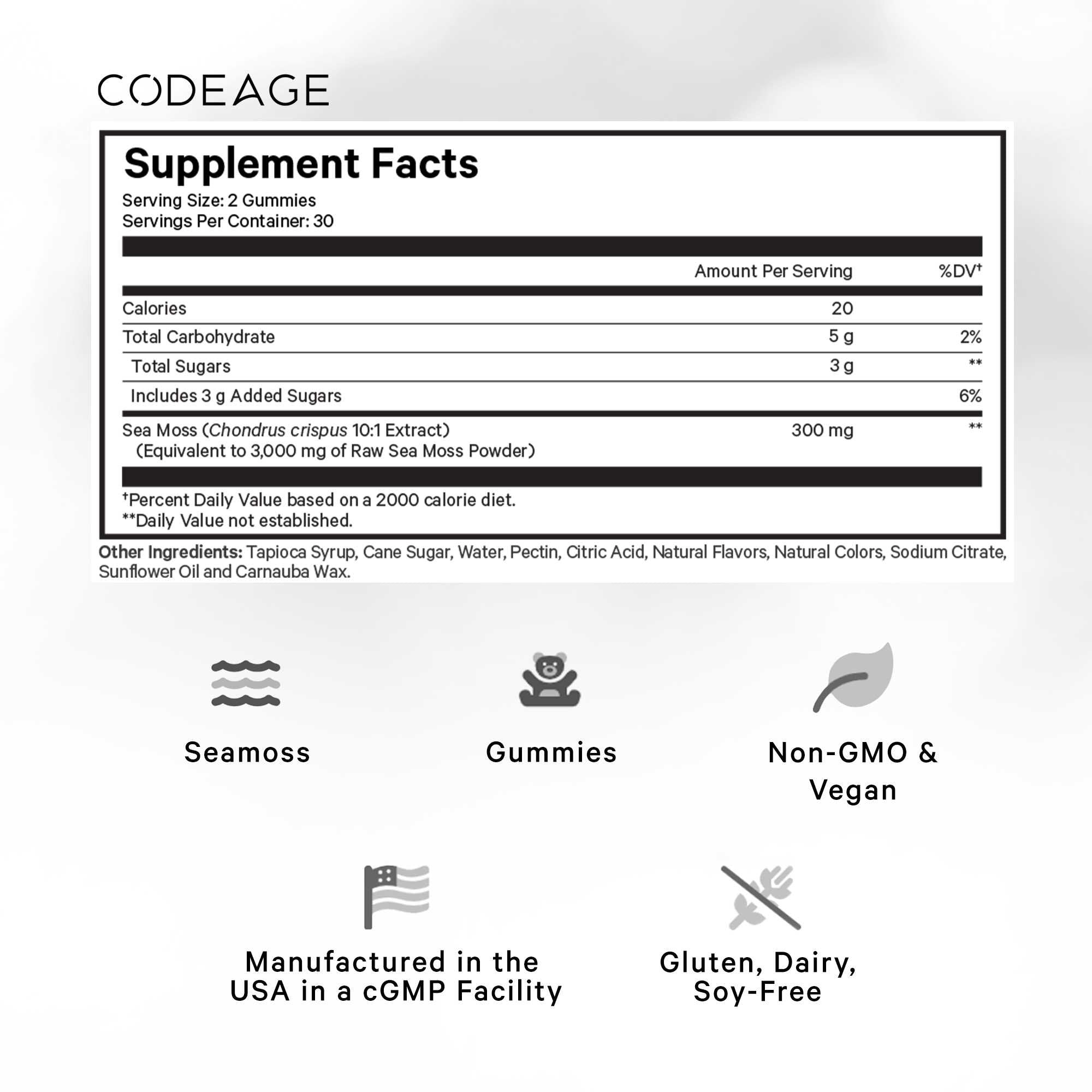 Codeage Sea Moss Gummies - Organic Irish Moss Supplement for Immune Support & Gut Health - Vegan, Gluten-Free Gummy Vitamins for Adults - Perfect for Daily Wellness & Energy Boost