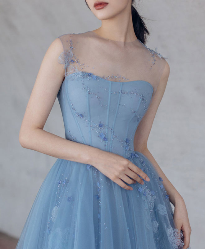 Elegant Blue Tulle Short Prom Dress with Lace Beading - Perfect for Homecoming, Prom Night & Special Occasions