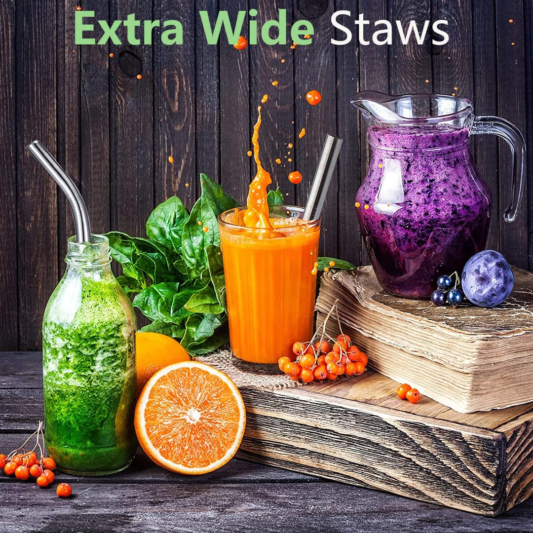 Premium Stainless Steel Smoothie Straws - Set of 6 Reusable Metal Milkshake Straws (10.5