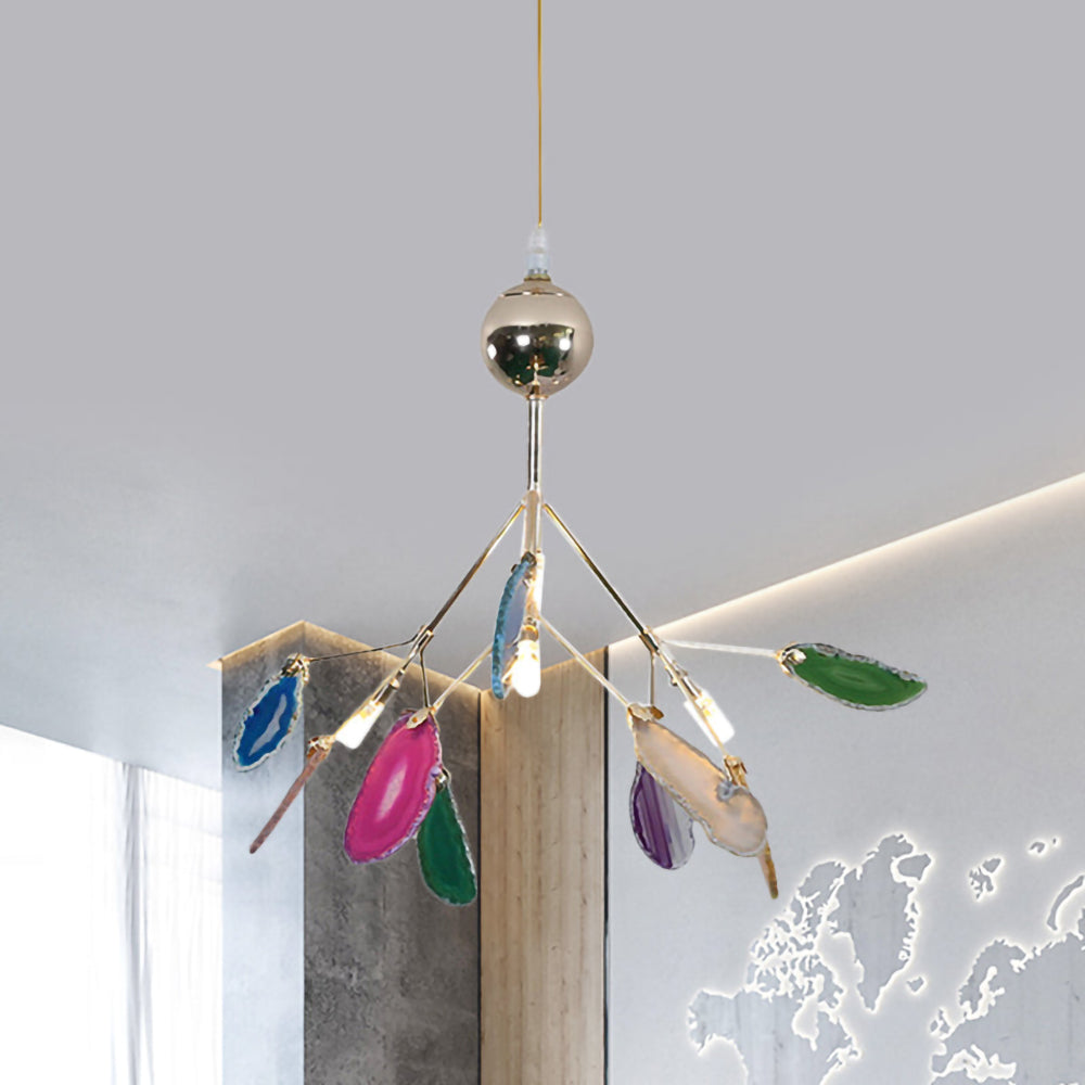 Agate Flake Chandelier - Elegant Natural Stone Crystal Ceiling Light Fixture for Dining Room, Living Room, Bedroom Decor | Modern Luxury Home Lighting