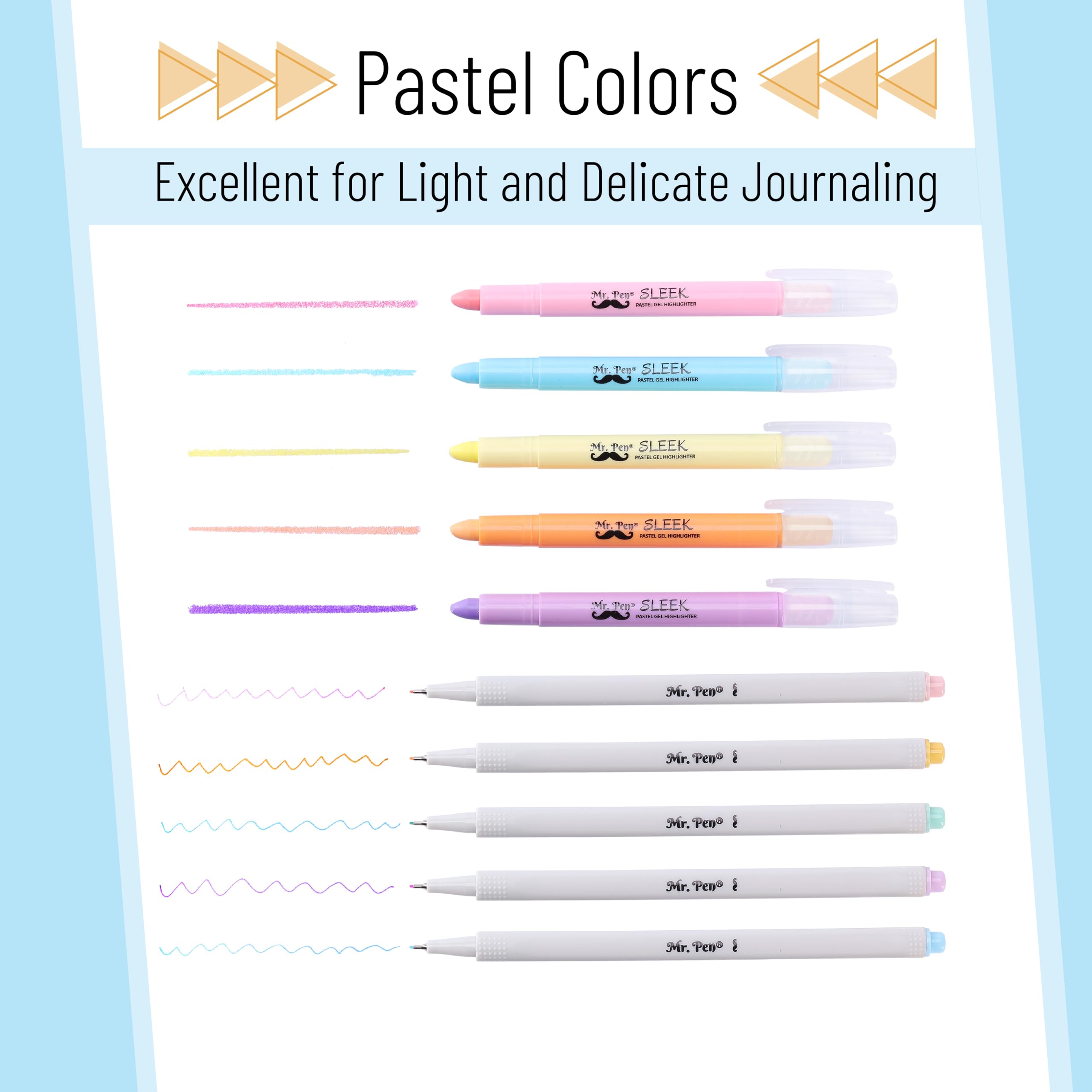Mr. Pen Bible Gel Highlighters & Fineliner Pens - No Bleed Pastel Colors 10 Pack for Bible Study, Journaling & Note Taking - Perfect for Scripture Marking, Bible Journaling & Church Note Taking