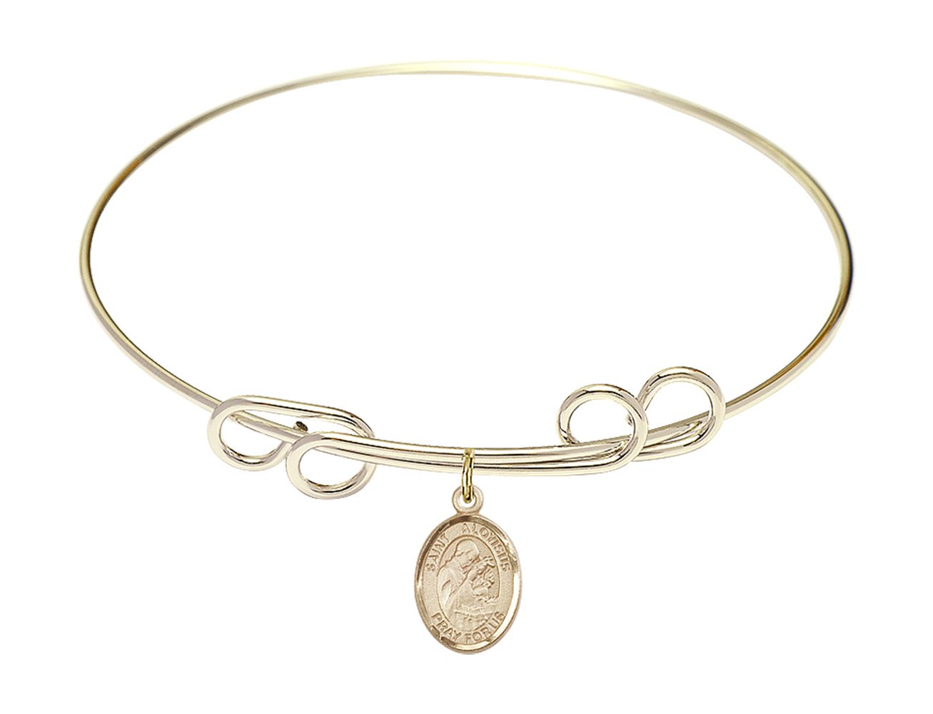 F A Dumont 8 Inch Round Double Loop Bangle Bracelet with St. Aloysius Gonzaga Charm - Elegant Religious Jewelry for Women, Perfect for Church, Weddings & Special Occasions