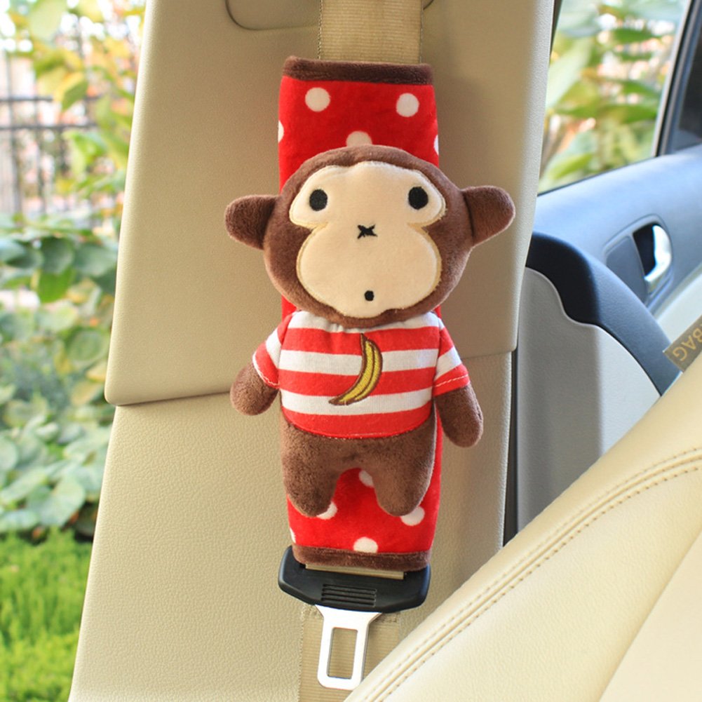 2 Pack Soft Plush Monkey Seat Belt Shoulder Pads - Comfortable for Adults, Kids & Teens - Universal Fit for Cars, Trucks, SUVs, Airplanes & Backpack Straps - Perfect for Long Drives, Travel & Daily Commutes
