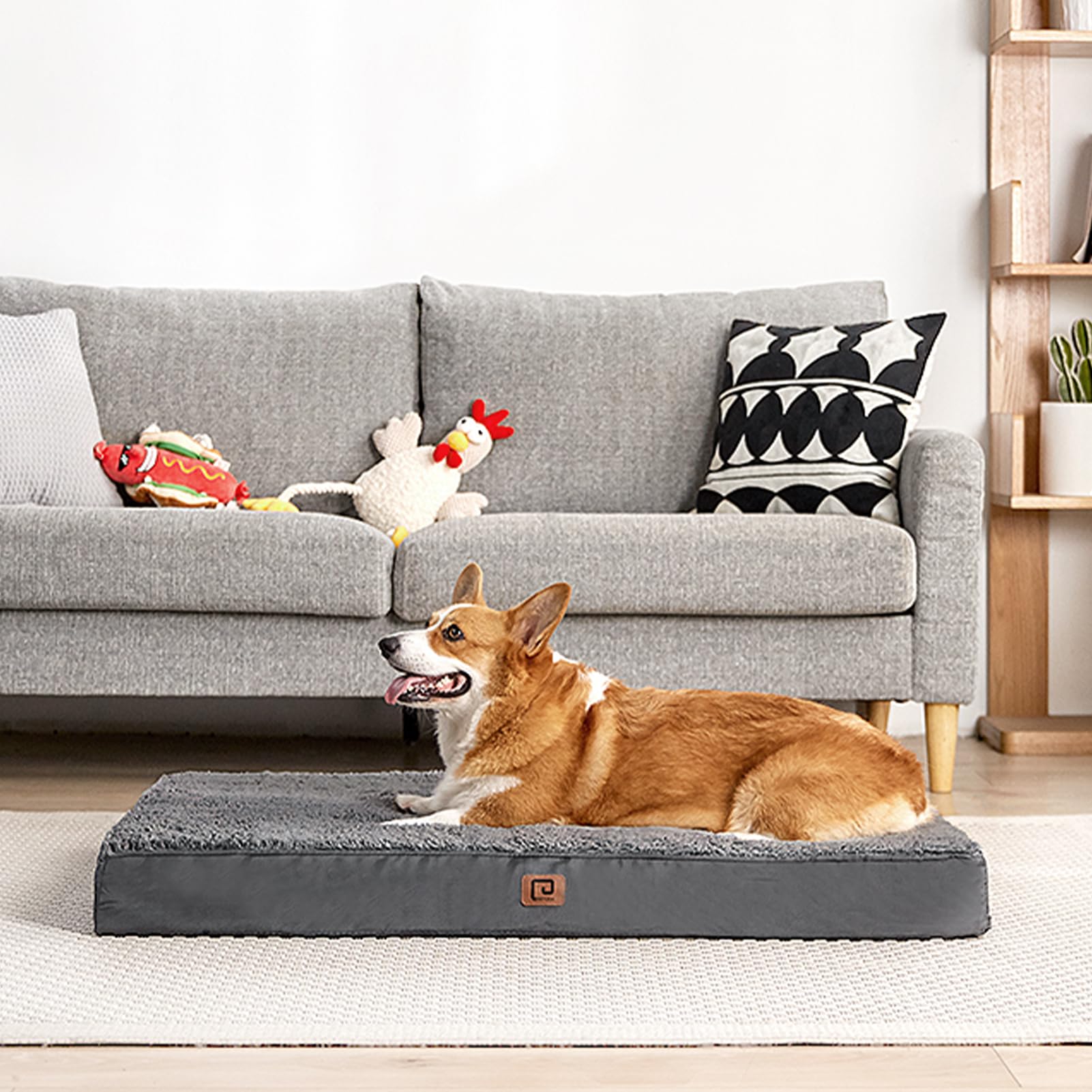 **Orthopedic XXL Dog Bed for Large Breeds - Washable Removable Cover, Grey (47