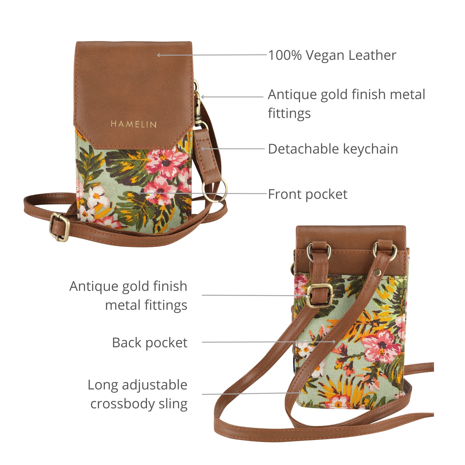 Hamelin Small Crossbody Sling Bag for Women - Stylish Phone Pouch with Detachable Strap & Adjustable Keychain | Compact Mobile Purse for Everyday Use | Perfect Gift for Girls, Teens & Women | Great for Shopping, Travel & Work