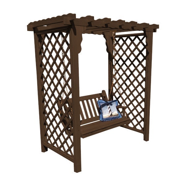 Yellow Pine Covington Arbor & Swing - Rustic Garden Arbor with Swing for Outdoor Patio, Backyard, and Wedding Decor