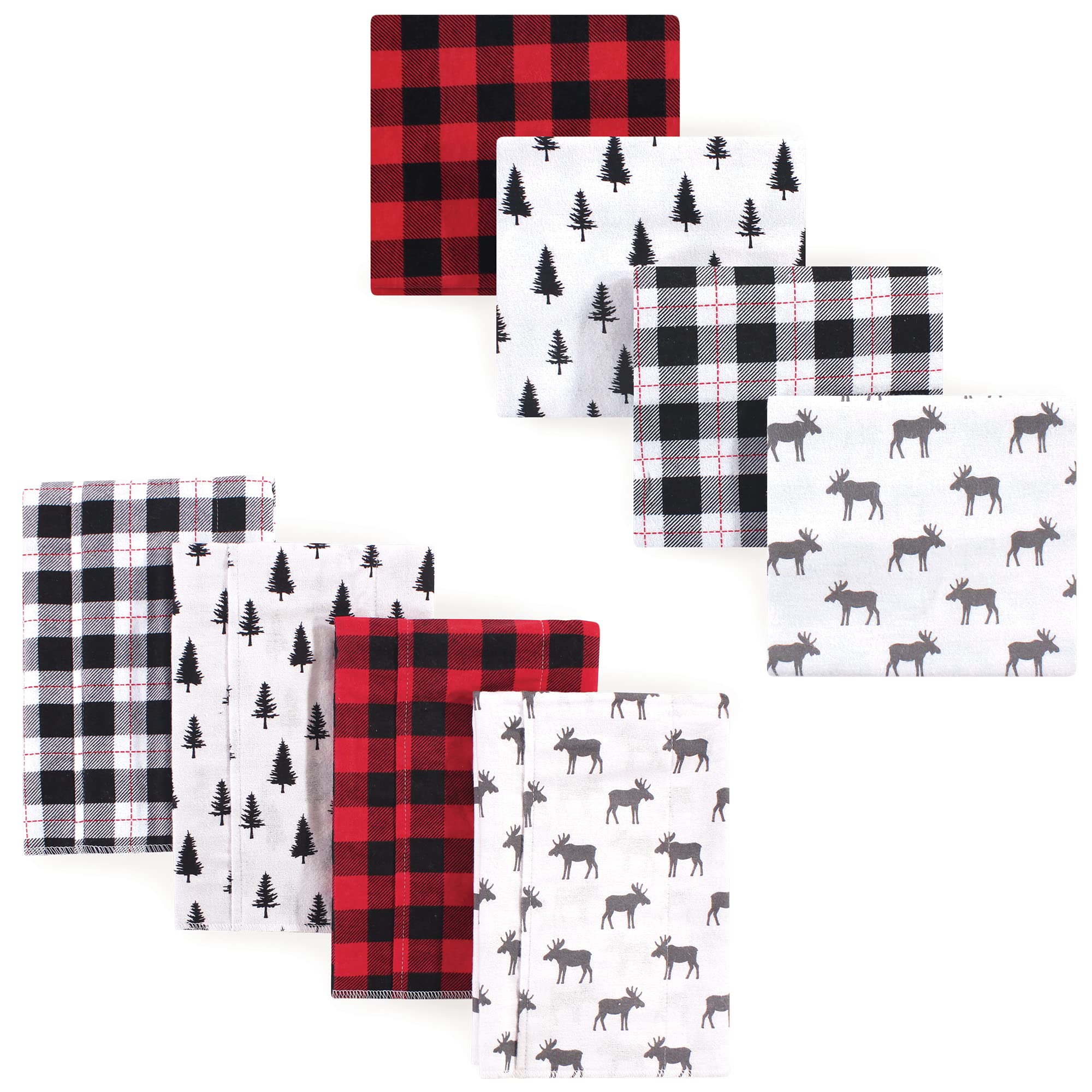 Hudson Baby Unisex Cotton Flannel Burp Cloths & Receiving Blankets Set - 8-Piece Moose Print for Newborns & Infants - Soft Baby Shower Gift for Feeding, Swaddling & Nursery Essentials