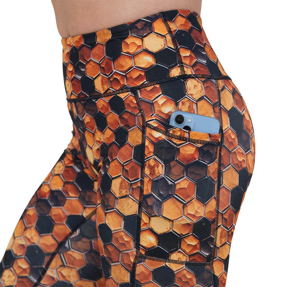 Honeycomb Pattern Yoga Leggings for Women - High Waisted Workout Tights for Running, Gym & Lounge Wear