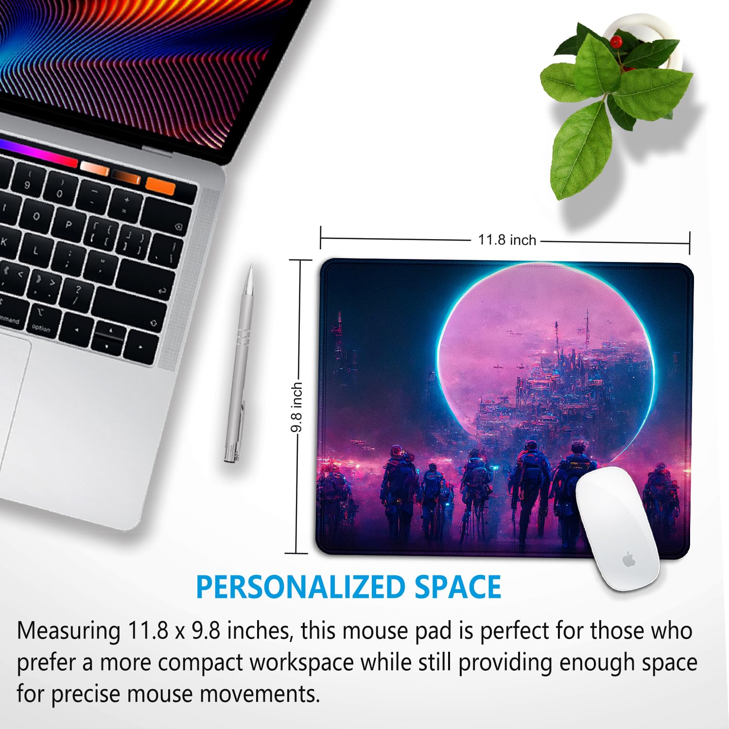 Large Sci-Fi Cyberpunk Art Mouse Pad 12x10 Inch - Non-Slip, Washable with Stitched Edges for Office, Computer & Laptop Use - Perfect for Gaming, Work & Home Office Setup