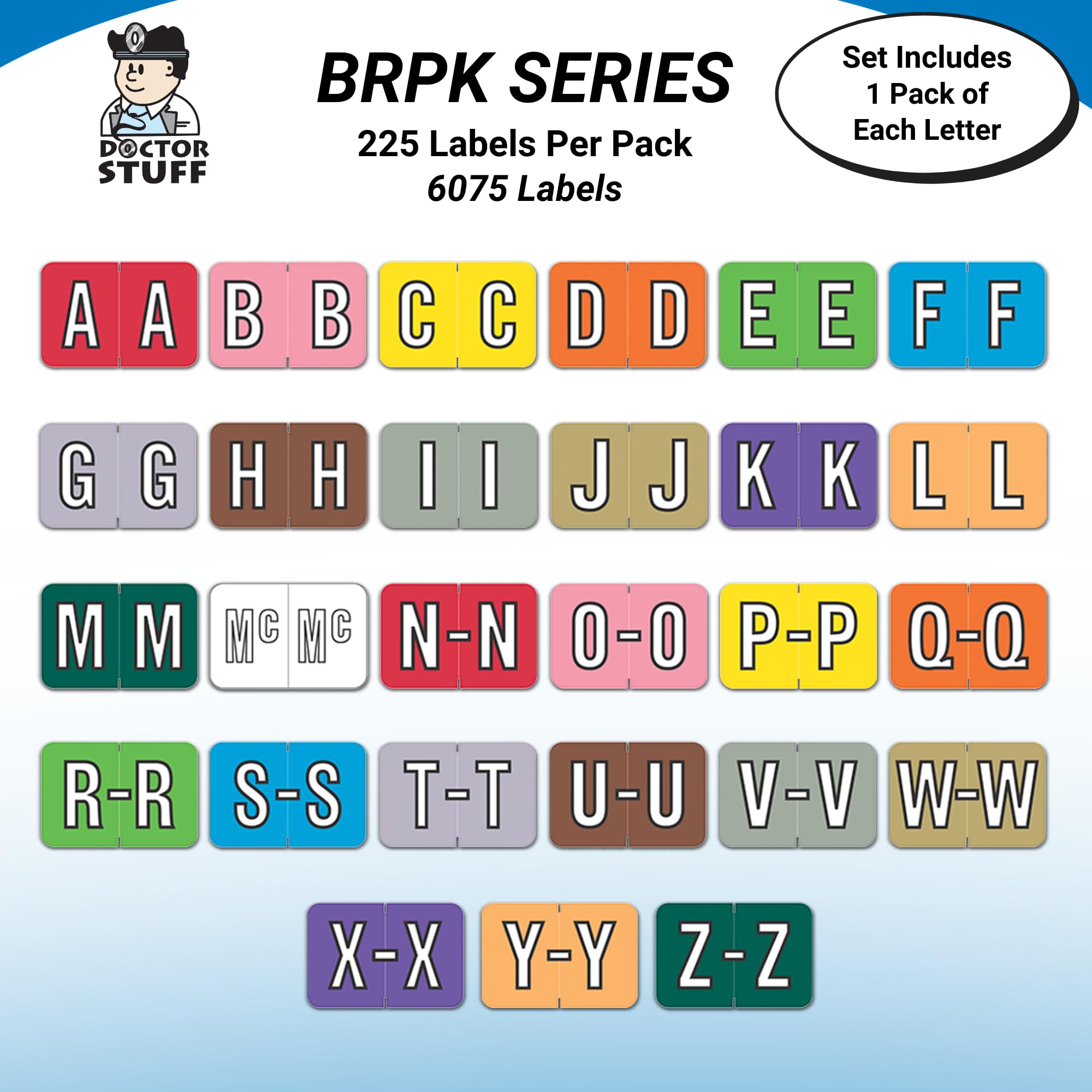 Alphabet Labels for File Folders - A to Z Plus Mc Complete Set (6075 Labels, 225 Stickers per Letter) | Compatible with Barkley/Sycom FABKM-BRAM Series | Office Organization, Medical Records, School Filing System