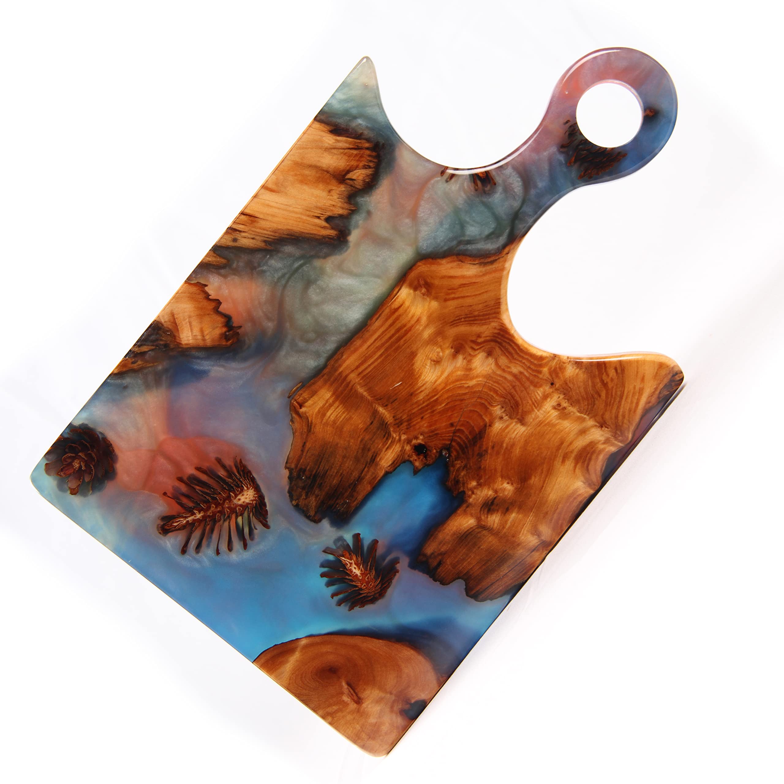 Jeezi Handmade Epoxy Resin River Cheese Board - Unique Wooden Resin Charcuterie Tray with Handle, Epoxy Cheese Paddle & River Cutting Board (Random Grain) - Perfect for Wine & Cheese Parties, Charcuterie Displays & Gourmet Serving