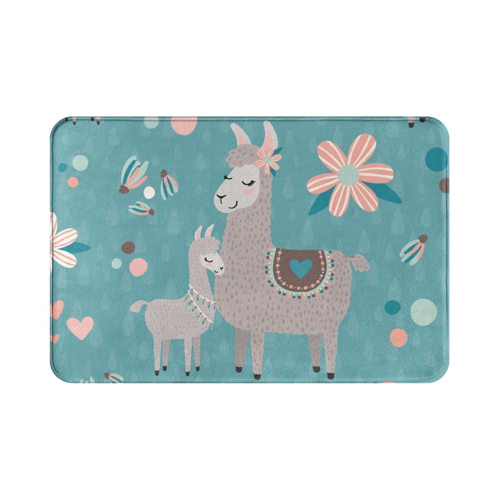 LTtie Non-Slip Soft Microfiber Bath Mat - Cute Teal Mama Llama Design, Water Absorbent Washable Bathroom Rug (15.7 x 23.5 Inch) for Bathroom, Kitchen & Home Decor - Cozy Floor Mat for Shower, Vanity & Doorway