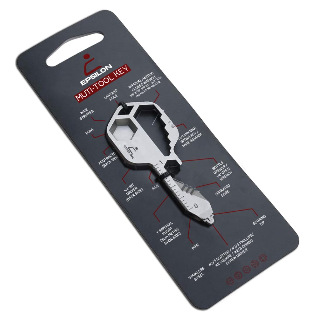 **Epsilon 16-in-1 Multi-Tool Keychain - Stainless Steel Pocket Tool for Men & Women - Perfect for Camping, Hiking, Travel & Everyday Carry (TSA Safe) - Great Gift for Groomsmen, Outdoorsmen & DIY Enthusiasts**