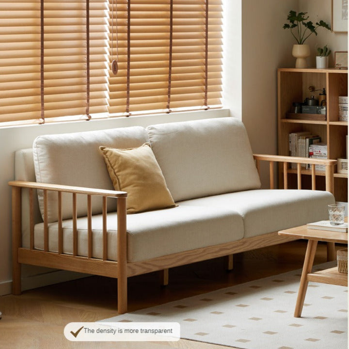Solid Oak Wood Sofa with Premium Fabric Upholstery - Durable & Stylish Living Room Furniture for Home & Office Comfort