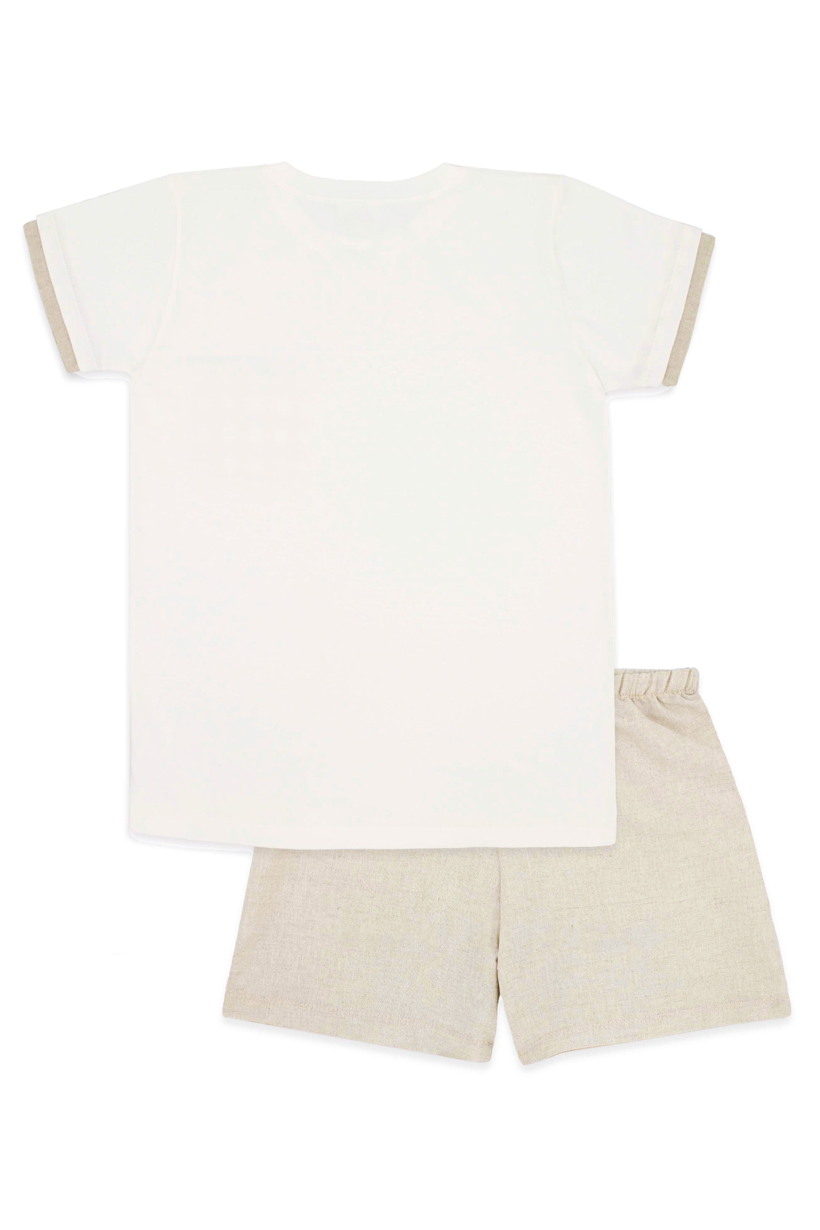 Lucas Beige Linen T-Shirt & Shorts Set - Breathable Summer Outfit for Men | Casual Wear, Beach Vacation, and Outdoor Activities
