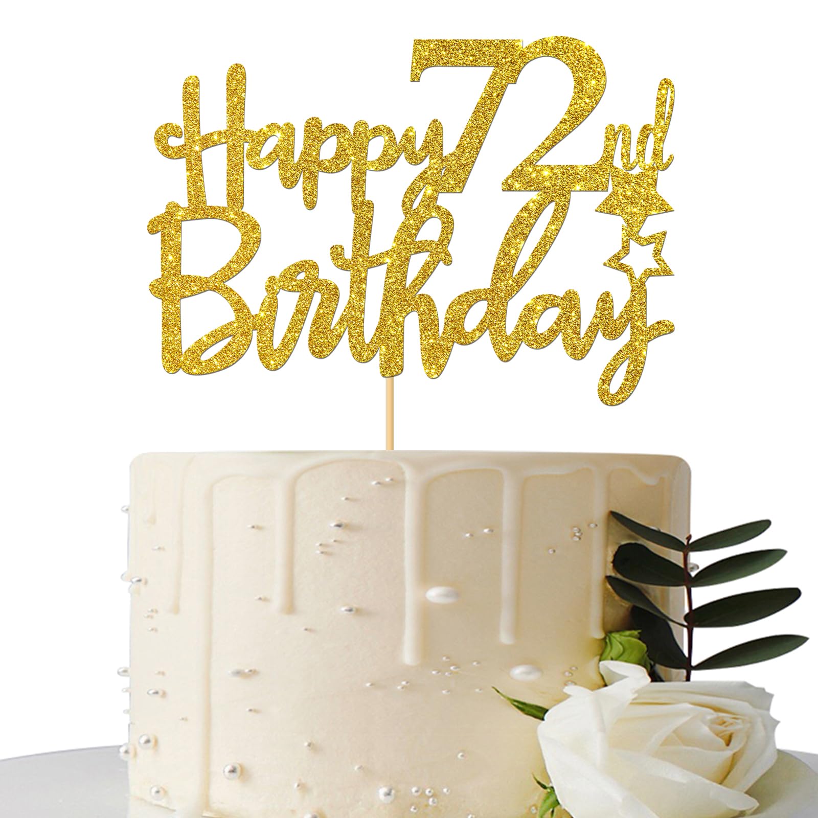 72nd Birthday Cake Topper - Gold Glitter 72 Sign for Birthday Cakes - Cheers to 72 Years Party Decorations - Perfect for Milestone Birthday Celebrations, Retirement Parties & Anniversary Events