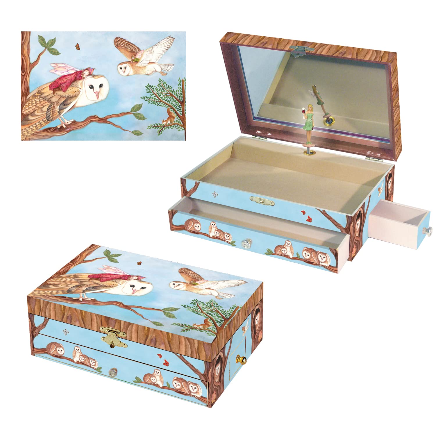 Fairy & Owl Musical Jewelry Box for Girls - Handcrafted Wooden Music Box with Mirror - Perfect Gift for Birthday, Christmas & Special Occasions | Jewelry Storage & Home Decor