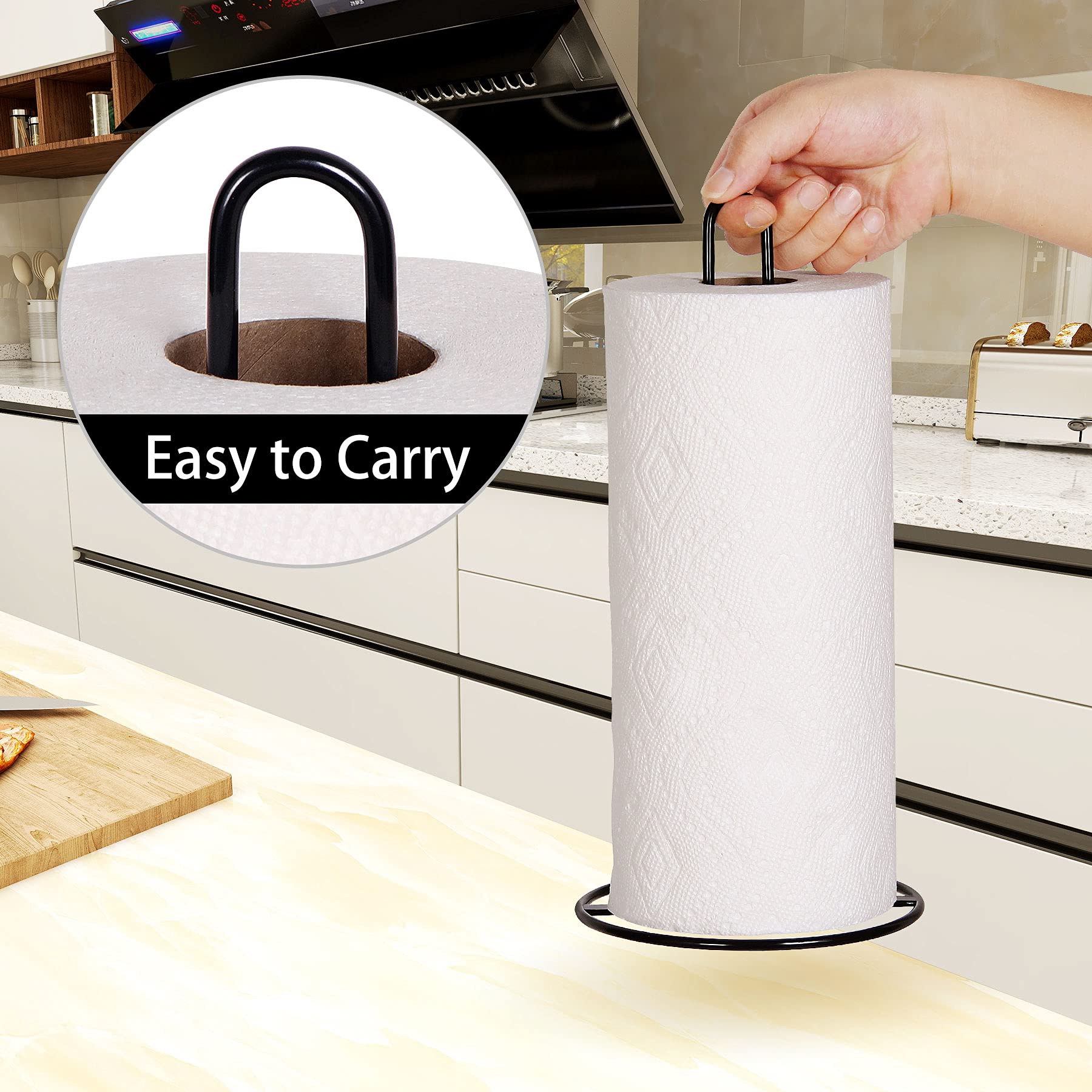 OBODING Countertop Paper Towel Holder - Black Kitchen Paper Towel Stand for Standard & Large Rolls | Space-Saving Organizer for Kitchen, Bathroom, Office & RV Use
