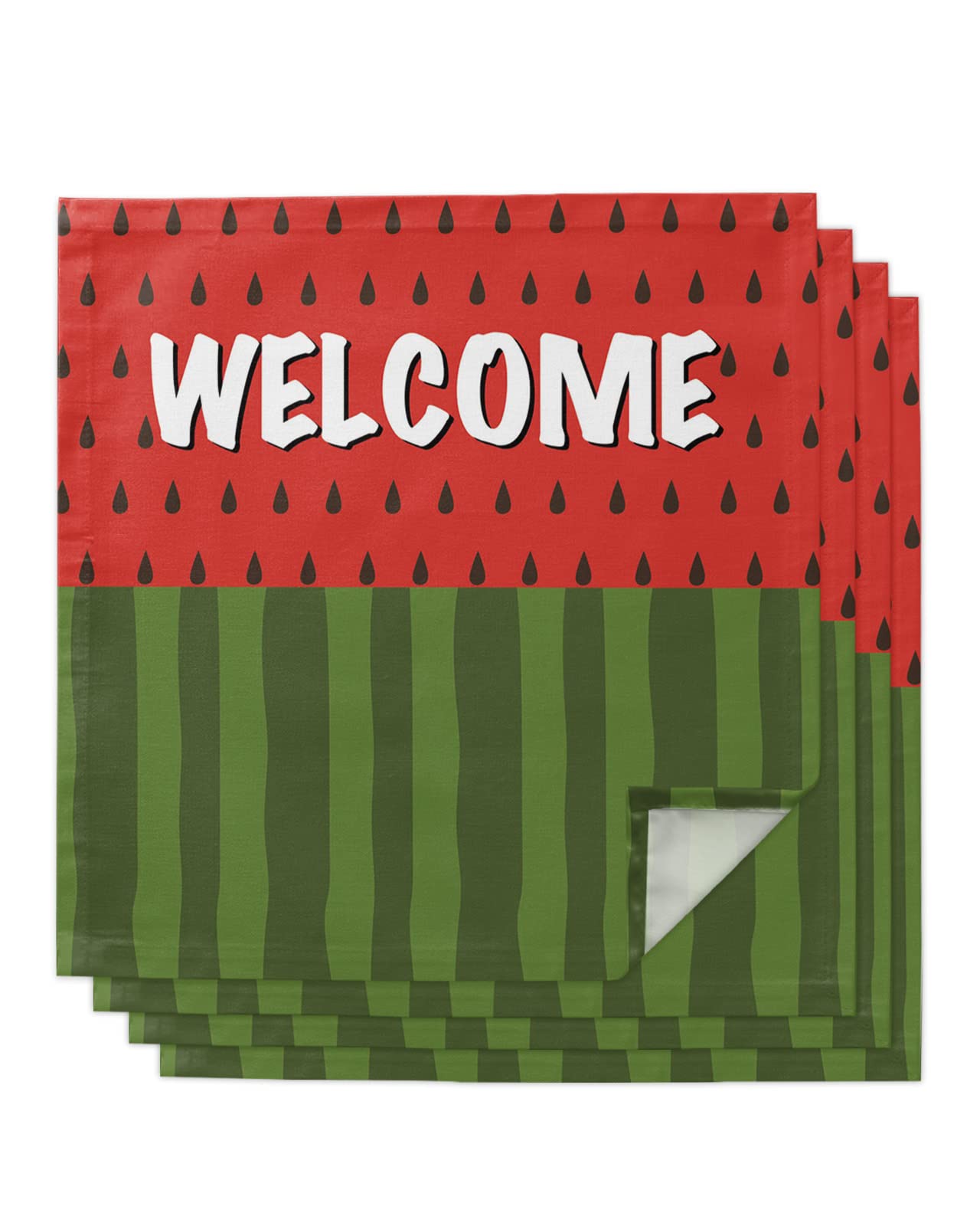 20x20 Inch Reusable Cloth Napkins Set of 4 - Watermelon Print with Green Stripes, Washable Fabric Napkins for Summer Picnics, Parties & Table Decorations | Eco-Friendly Dining & Kitchen Accessories