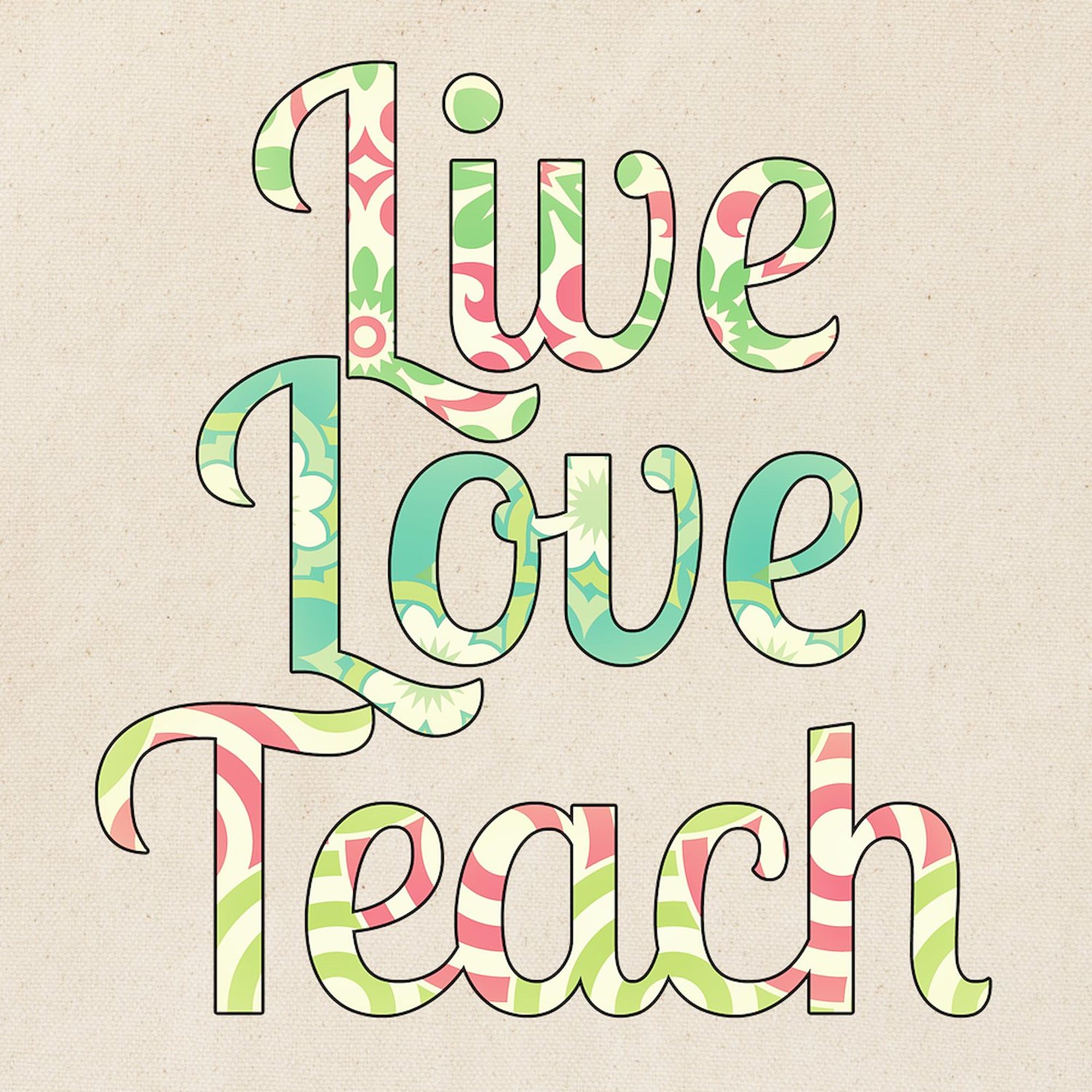 Live Love Teach Natural Canvas Tote Bag - Reusable Eco-Friendly Shopping Tote for Teachers, School, Groceries & Everyday Use