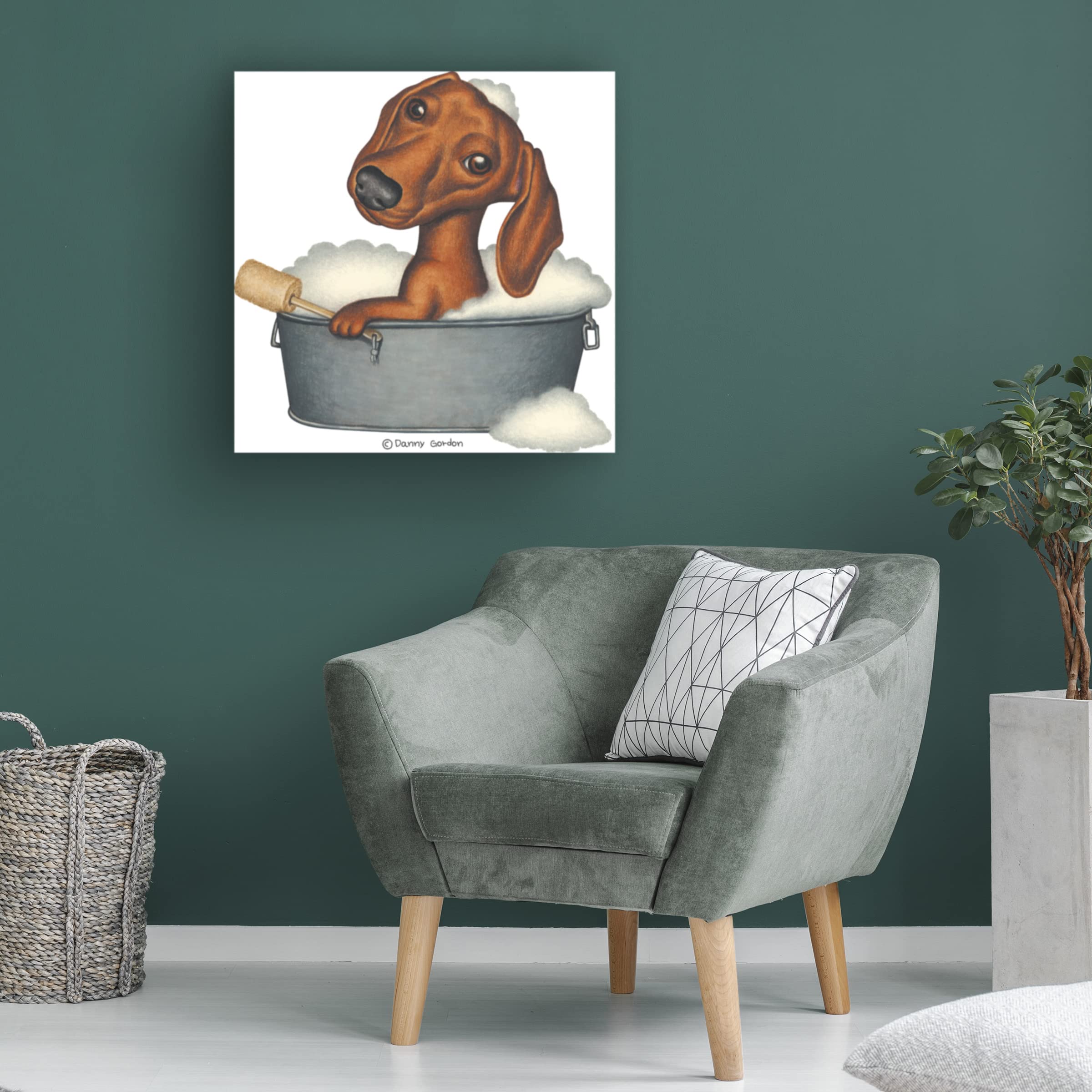 Danny Gordon Dachshund Canvas Art - Brown Dog Bathroom Decor