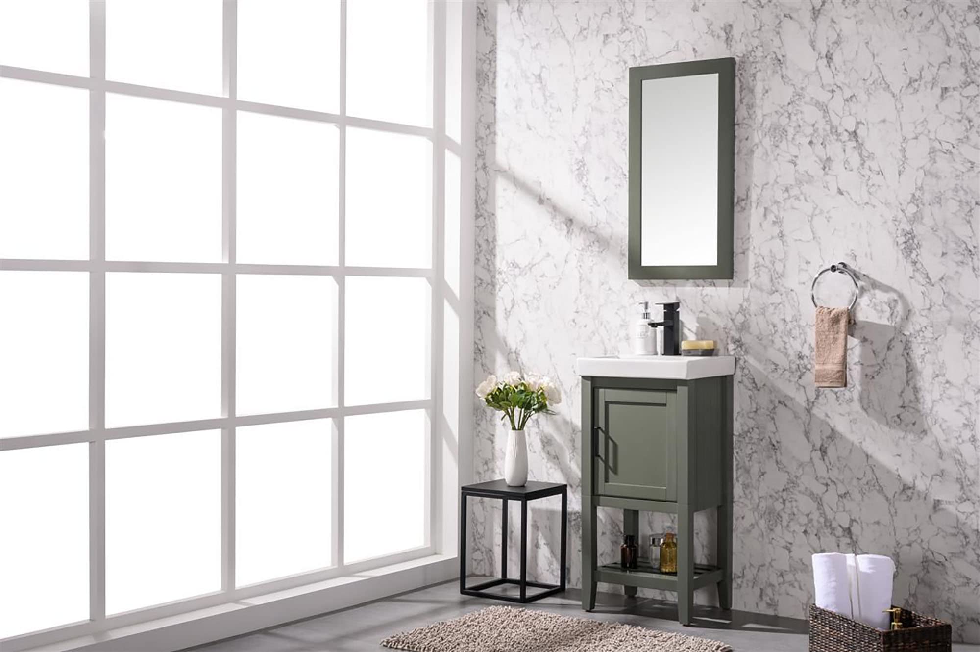 18-inch Pewter Green Bathroom Vanity with Sink - Modern Farmhouse Style for Small Spaces | Perfect for Powder Rooms, Guest Baths & Apartment Renovations