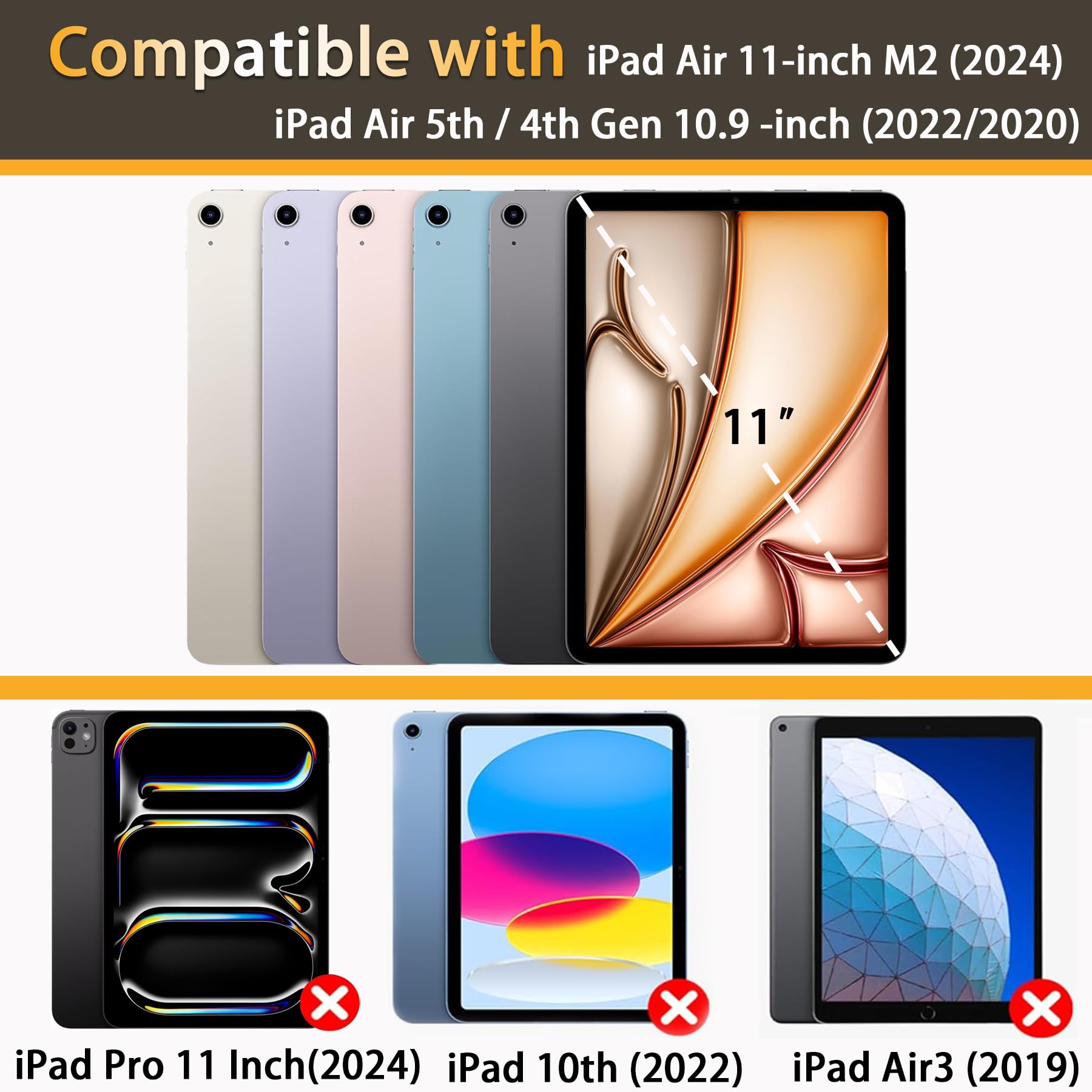 Rantice Heavy Duty Shockproof Rugged Case for iPad Air 11 Inch (M3/M2) 2025/2024 & iPad Air 5th/4th Gen 10.9 Inch (2022/2020) - Protective Cover with Apple Pencil Holder, Black - Perfect for Travel, Work, and Outdoor Adventures