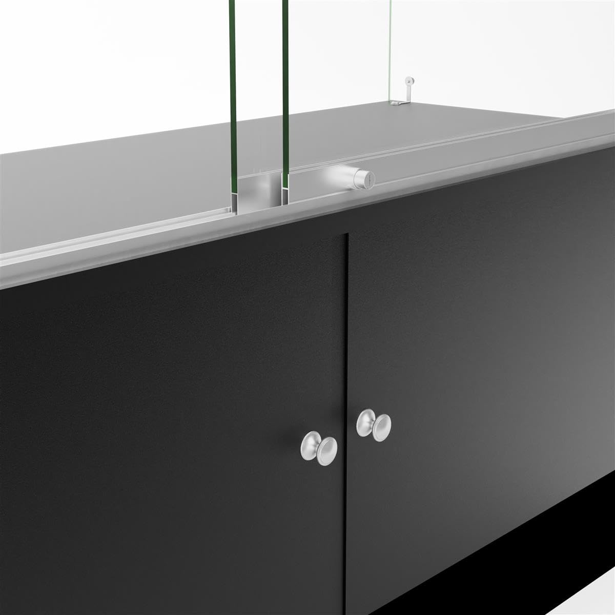 48 Inch Glass Display Cabinet with 3 Adjustable Shelves & Base Storage - Black Sliding Door Showcase for Retail Stores, Home Decor & Collectibles Display
