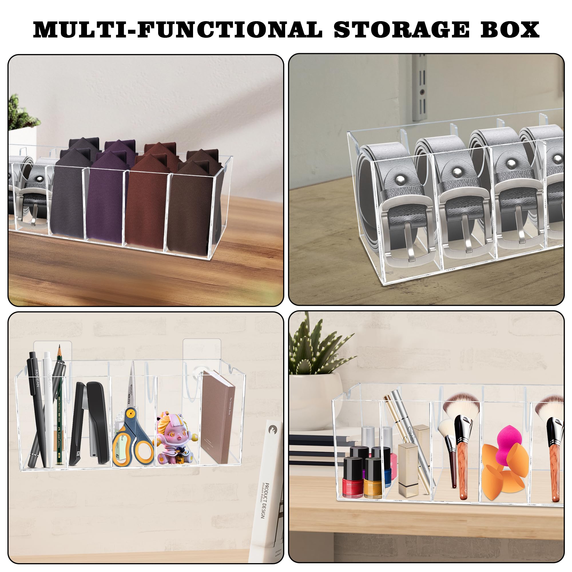 WeddingWish Acrylic Belt Organizer - 7 Compartment Clear Belt Storage with Dust Cover for Closet & Drawer - Perfect for Displaying Belts, Ties & Bow Ties | Ideal for Home Organization & Wardrobe Accessories