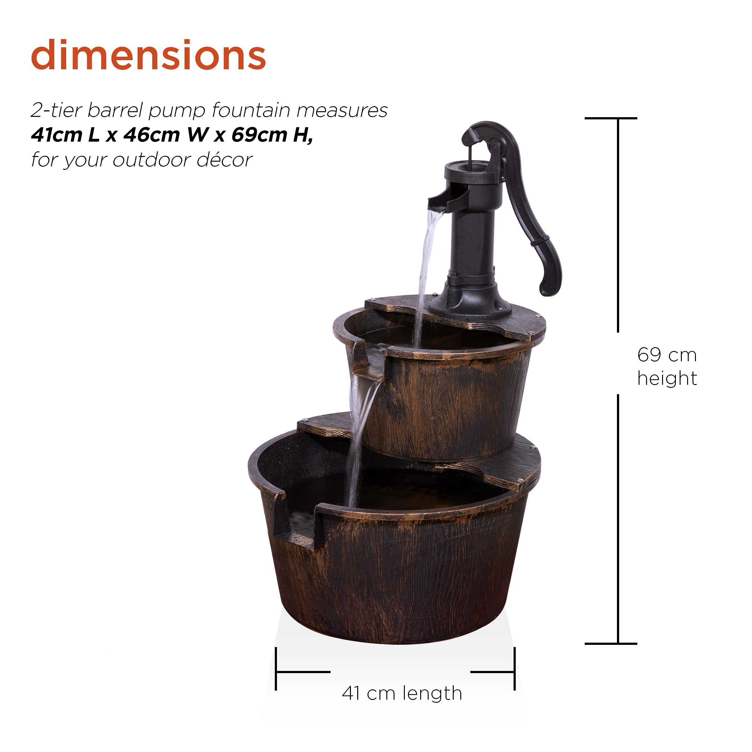 Alpine Corporation 3-Tier Barrel Waterfall Fountain with LED Candles - Indoor/Outdoor Tabletop Water Feature for Home, Garden, and Office Decor