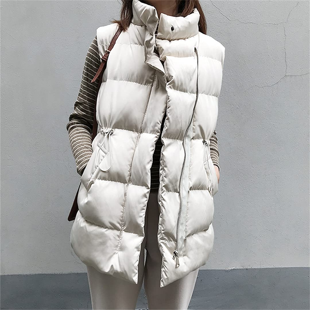 Women's Lightweight Stand Collar Zip Padded Vest - Winter Warm Quilted Waistcoat with Long Design | Perfect for Outdoor Activities, Layering Under Jackets & Korean Fashion Style