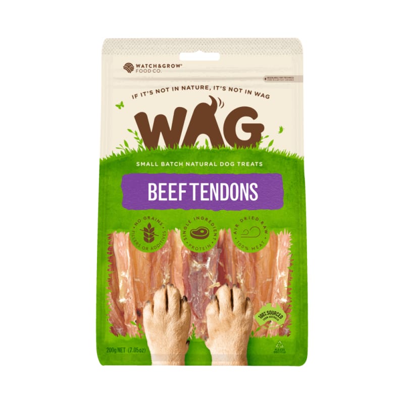Premium WAG Beef Tendons Air-Dried Dog Treats 200g - All-Natural Chews for Dental Health & Anxiety Relief - Perfect for Training, Teething Pups & Aggressive Chewers